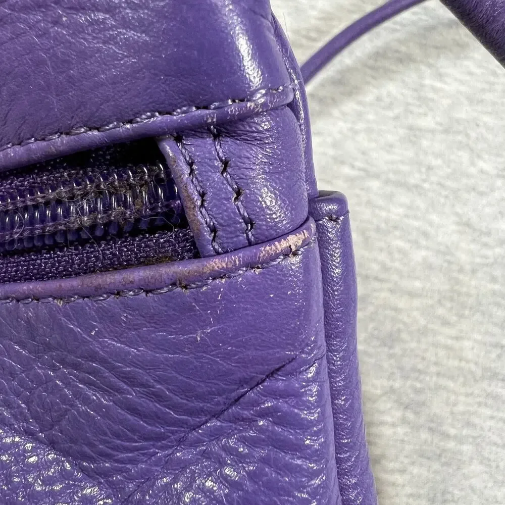 ILI NY Crossbody Bag Purple‎ Pebbled Leather Leopard Lining 8